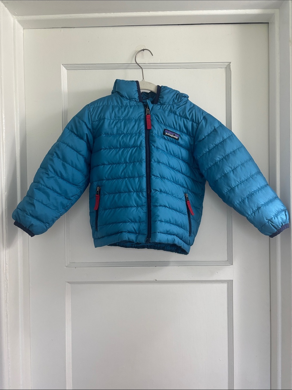 Patagonia Kids Teal Blue Quilted Puffer Jacket with Hood